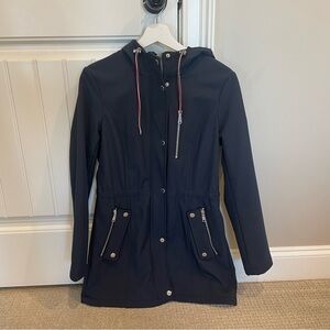 Tommy Hilfiger Navy Utility Jacket with Hood and Full-Length Zipper